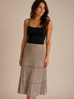A-line Midi Cotton Blend Winter Skirt in Heathered Taupe